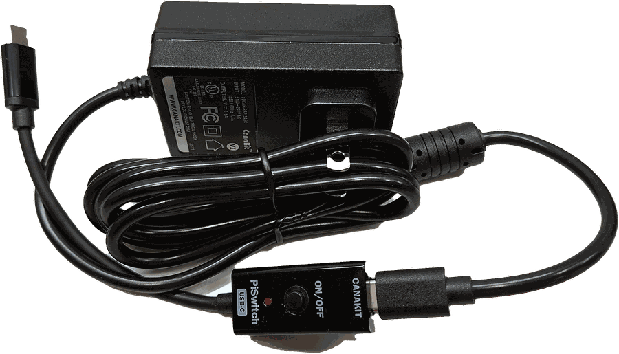USB-C power supply with an inline on and off switch for the synagogue display